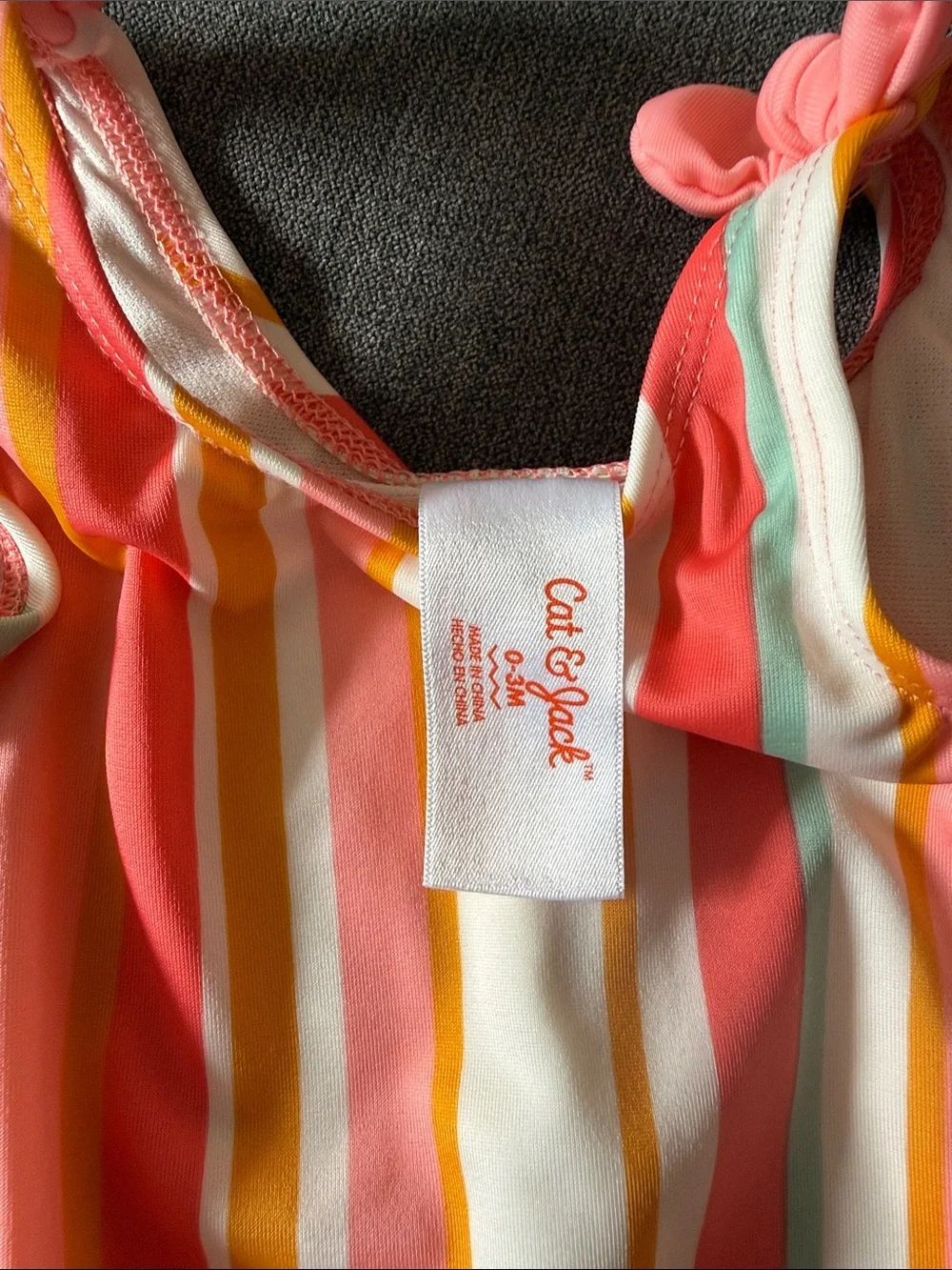 Cat & Jack Girls' One-Piece Swimsuit - Coral, Pink, White, Yellow, Mint Stripes